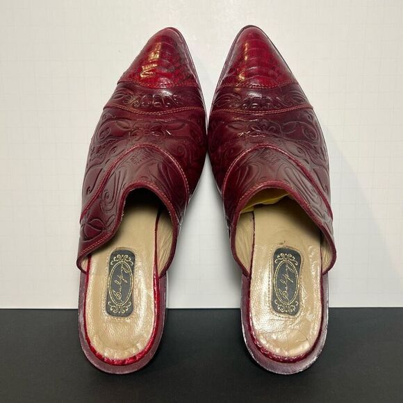 Womens SALPY Dallas Red Hand Tooled Snakeskin Slip On Mules / Size 5.5 - Picture 5 of 8
